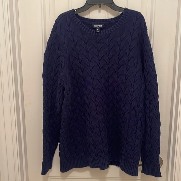 LANDS’ END DRIFTER CABLE KNIT CREW NECK SWEATER 100% COTTON Women’s Sz‎ 18 Navy - Picture 1 of 12